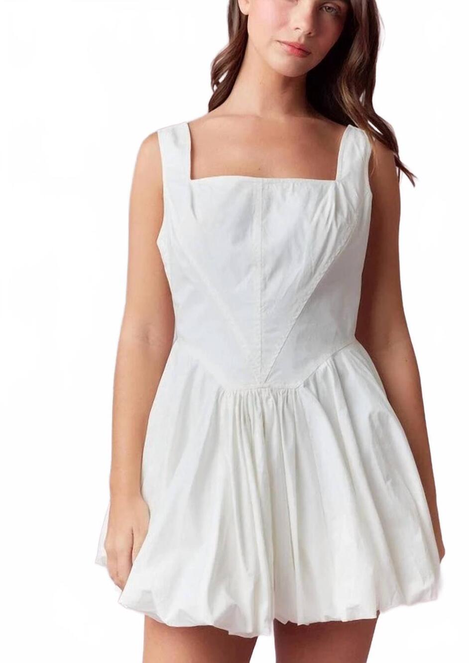 NEW PEACH LOVE cute and sweet bow bubble hem mini dress in off white